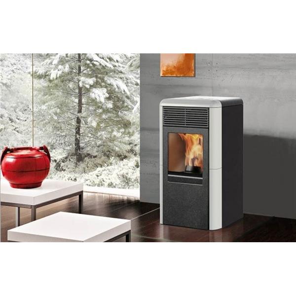ESTUFA PELLET POINT BLANCO CREMA EDIL KAMIN 8 KW (9,2) (80/90 M2-215 M3) LATERALES DE CERAMICA 131 KGS 15 49X50X93