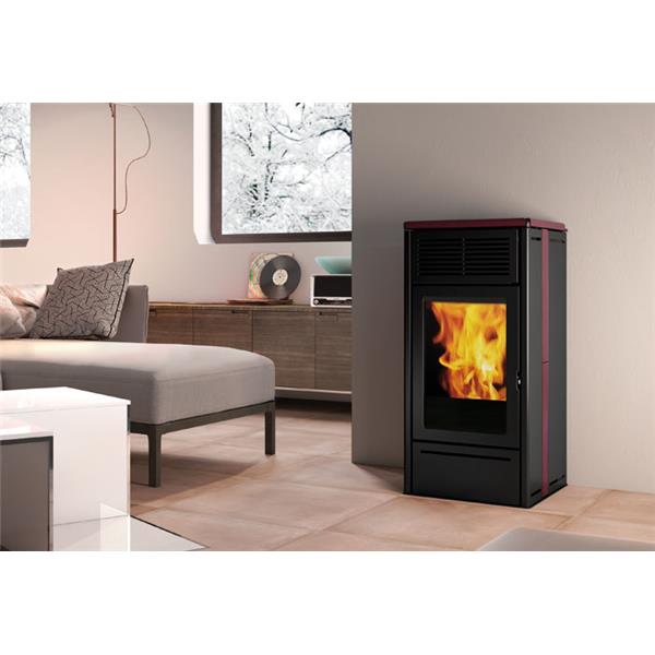 ESTUFA DE PELLET NARA ( FUNDICION ) 7,1 KW (7,8 KW) SISTEMA LEONARDO COLOR BURDEOS RADIOMANDO 172 M3 (80M2) 123 KGS PROG. DIARIA/SEMANAL FUNCION NIGHT Y RELAX 